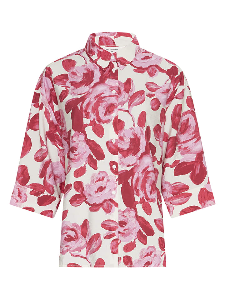 MOSS COPENHAGEN Bluse in Creme/ Rot/ Rosa - 62% | Größe S/M | Damen-blusen