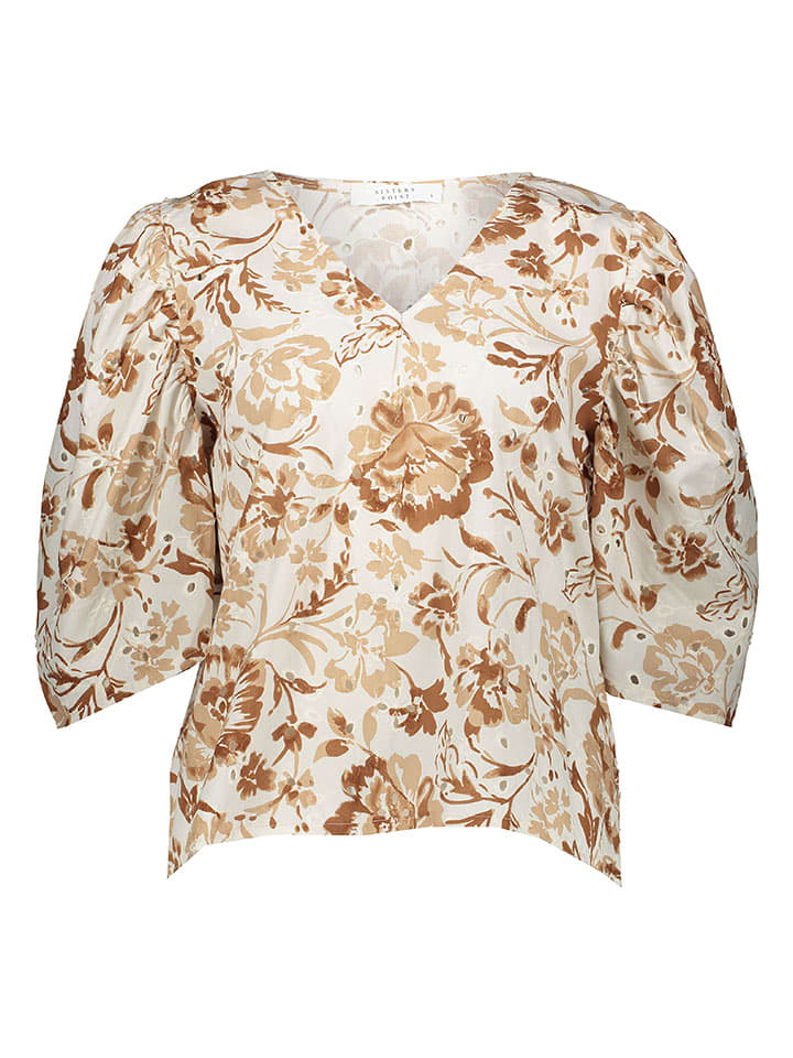 SisterS point Bluse in Creme/ Hellbraun - 74% | Größe S | Damen-blusen
