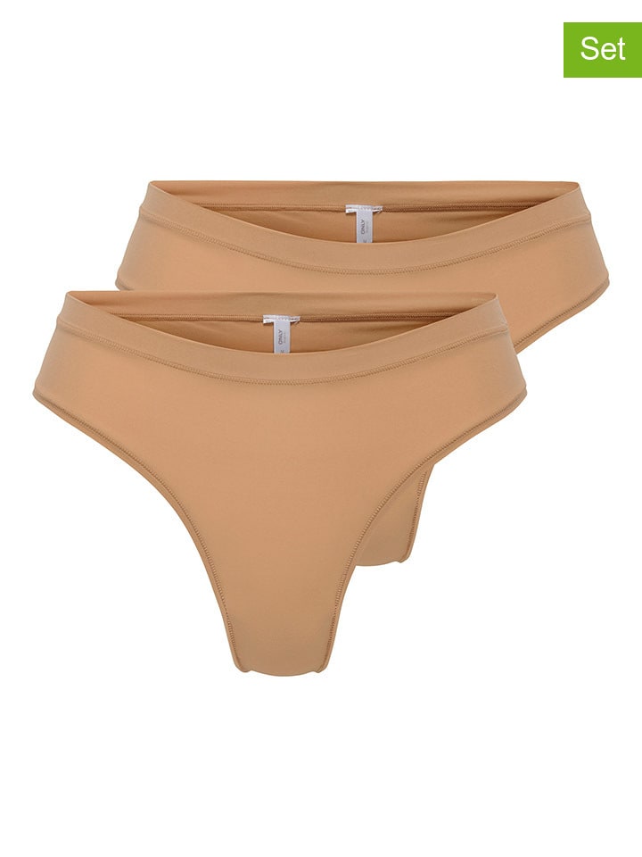 ONLY 2er-Set: Slips in Hellbraun - 55% | Größe S | Damen-unterteile