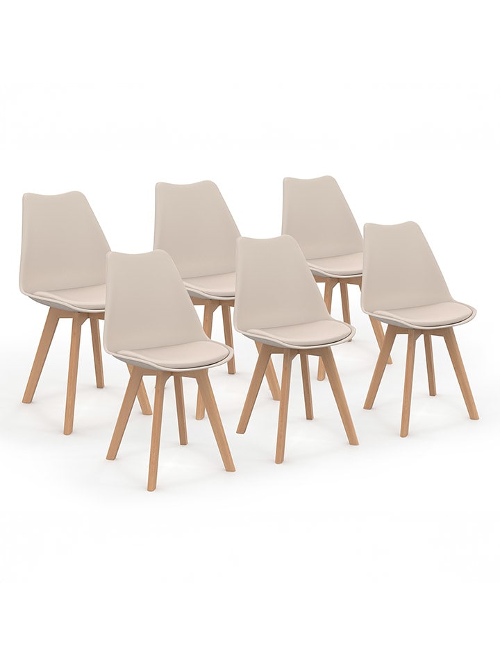 IDOMYA Factory 6er-Set: Esszimmerstühle "Nordia" in Beige - (B)46 x (H)79,5 x (T)51 cm - 69% | Sitzmoebel