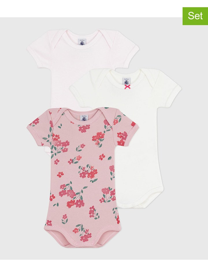 PETIT BATEAU 3er-Set: Bodys in Weiß/ Rosa - 55% | Größe 74 | Baby-bodys