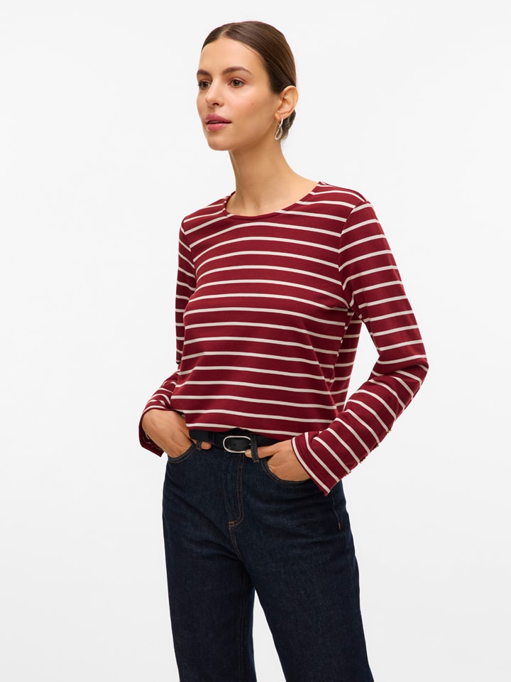 Vero Moda Longsleeve in Rot/ Beige - 65% | Größe S | Damen-tops