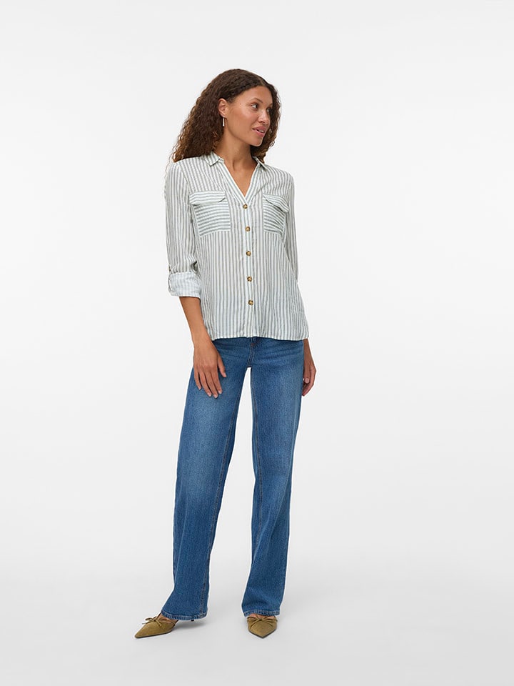 Vero Moda Hemd in Weiß/ Grün - 60% | Größe M | Damen-blusen