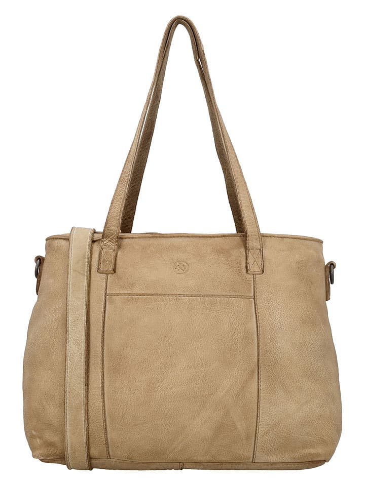 HIDE & STITCHES Leder-Schultertasche in Beige - (B)34 x (H)26 x (T)13 cm - 58% | Damen-taschen