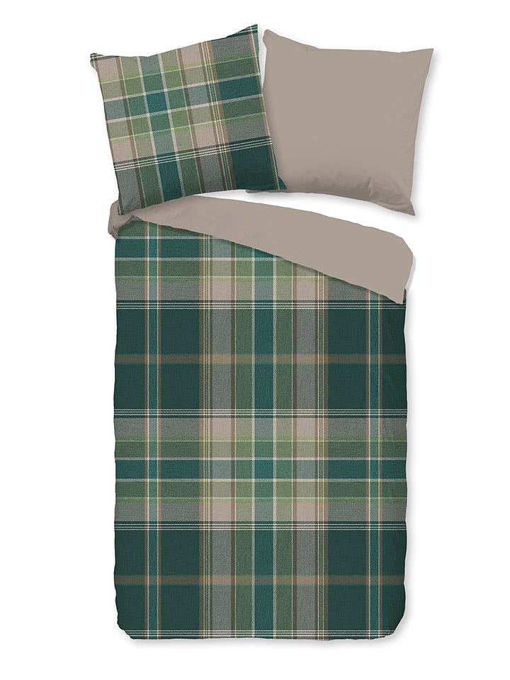 Good Morning Flanell-Bettwäsche-Set "Dirkje" in Grün - 48% | Größe 140x200 cm | Bettwaesche-bettwaren