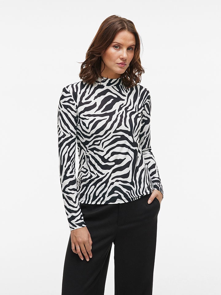 Vila Longsleeve "Vileoa" in Weiß/ Schwarz - 51% | Größe XXL | Damen-tops
