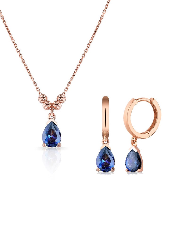 Lodie Silver 2tlg. Rosévergold. Silber-Schmuckset mit Edelsteinen - (L)43 cm - 44% | Schmuck