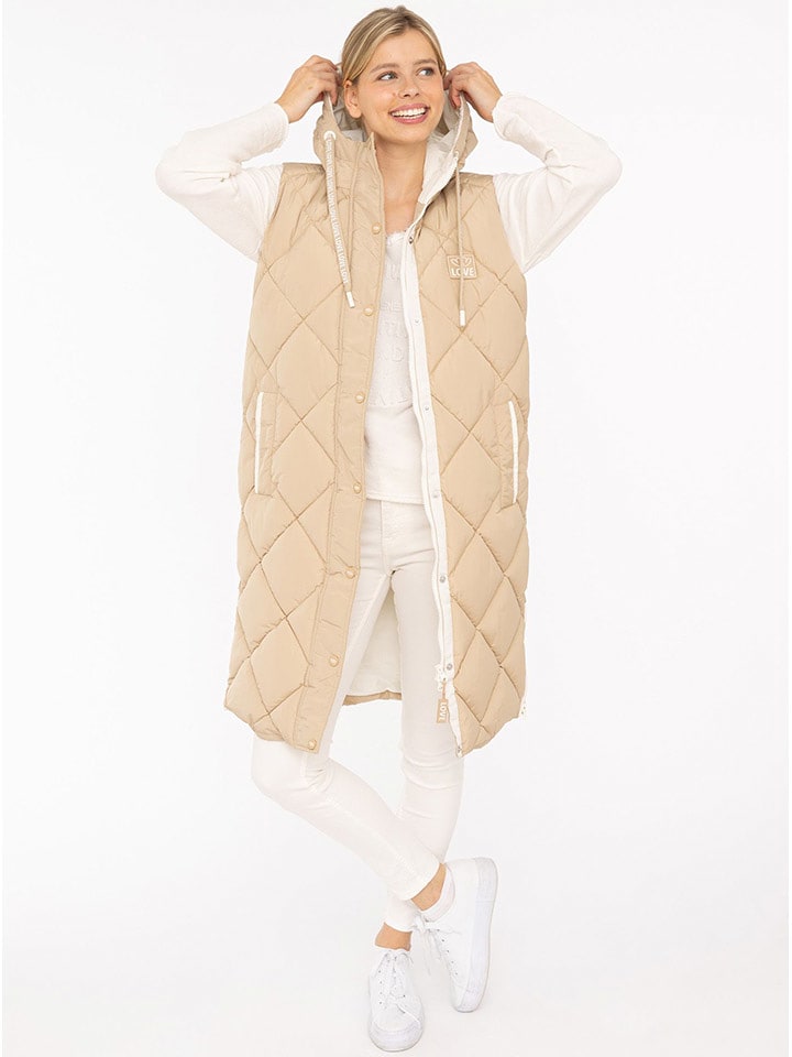 Zwillingsherz Steppweste "Love Print" in Beige - 58% | Größe S | Damenjacken