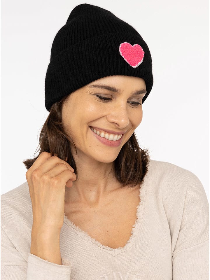 Zwillingsherz Mütze "Flausch-Herz" in Schwarz - 38% | Damen-muetzen-caps