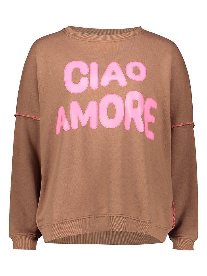 miss goodlife Bluza "Ciao Amore" w kolorze jasnobrązowym rozmiar: M