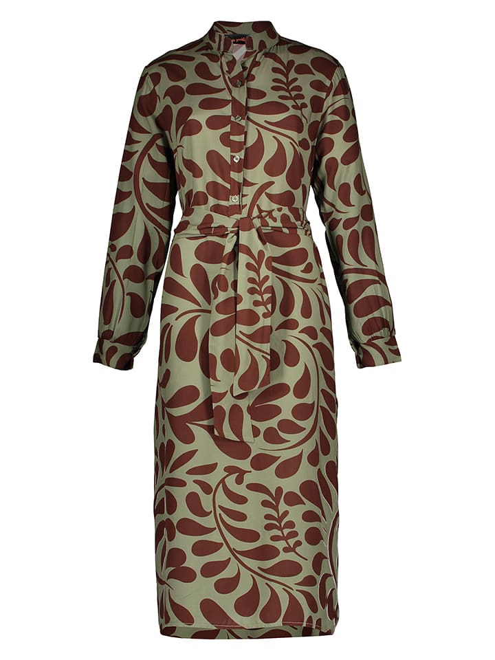 miss goodlife Kleid "Ornaments" in Oliv/ Dunkelbraun - 68% | Größe M | Damen-kleider