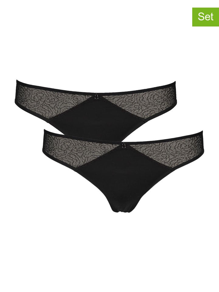 Chantelle 2er-Set: Strings in Schwarz - 60% | Größe 40 | Damen-unterteile
