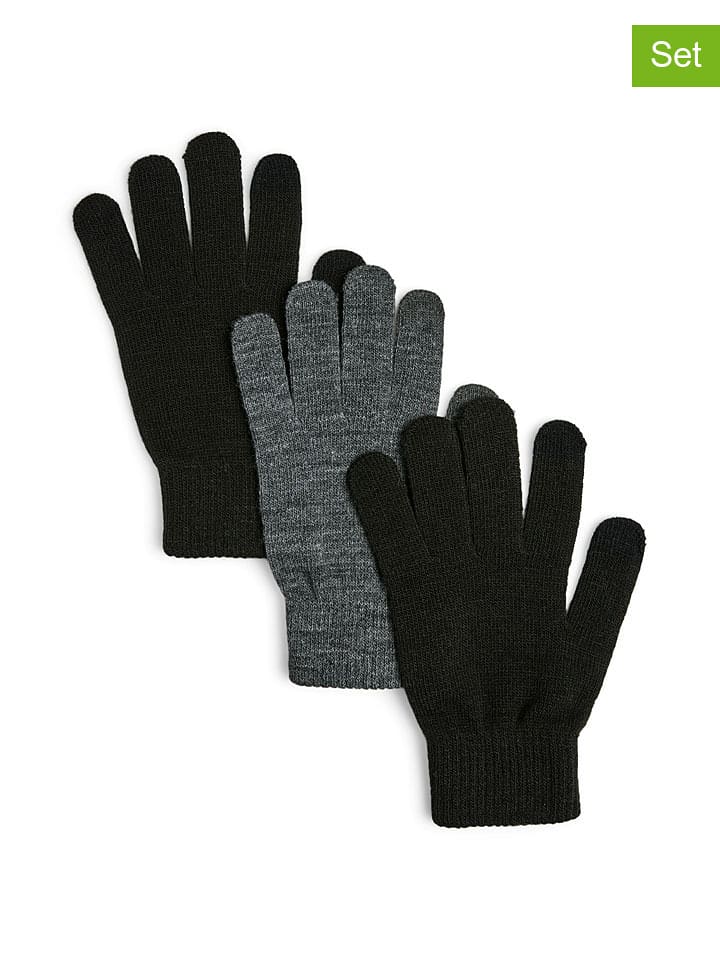 Pieces 3er-Set: Fingerhandschuhe in Schwarz/ Grau - 23% | Damenhandschuhe
