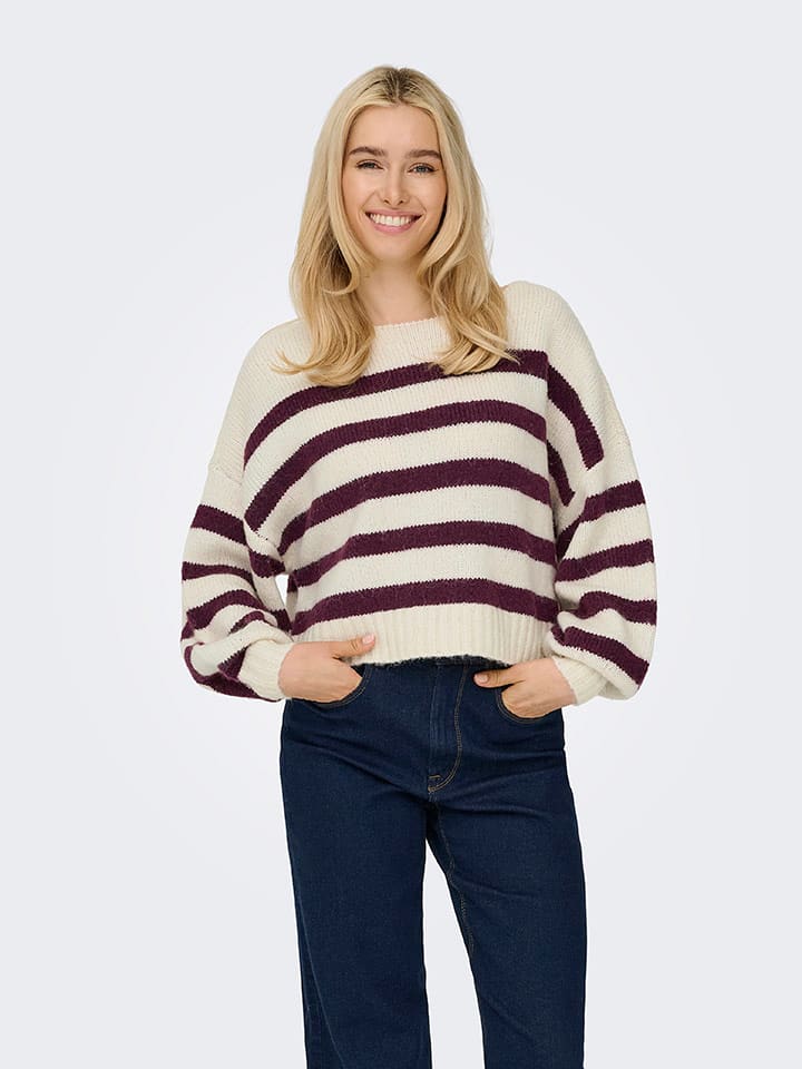 ONLY Pullover in Creme/ Pflaume - 57% | Größe L | Damen-pullover-cardigans