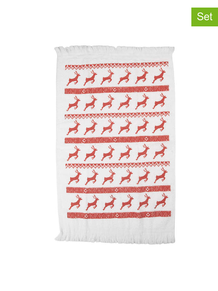 Clayre & Eef 2er-Set: Gästehandtücher in Weiß/ Rot - (L)66 x (B)40 cm - 12% | Badtextilien