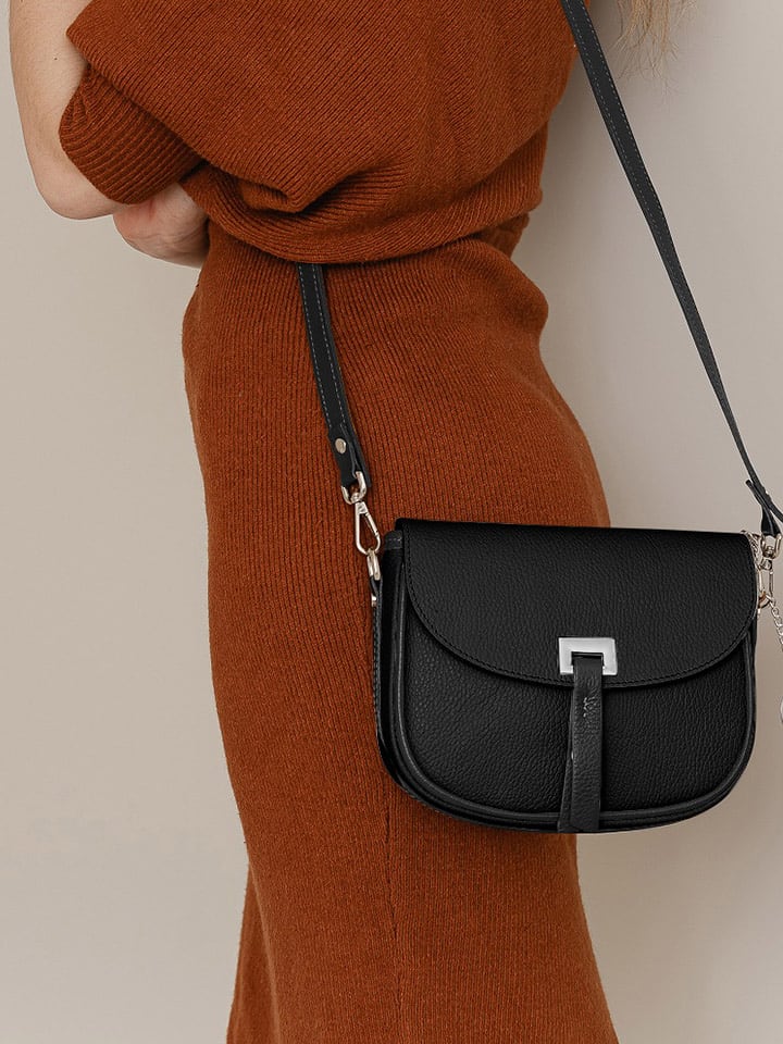 Lia Biassoni Leder-Umhängetasche "Neva" in Schwarz - (B)20 x (H)16 x (T)6 cm - 76% | Damen-taschen