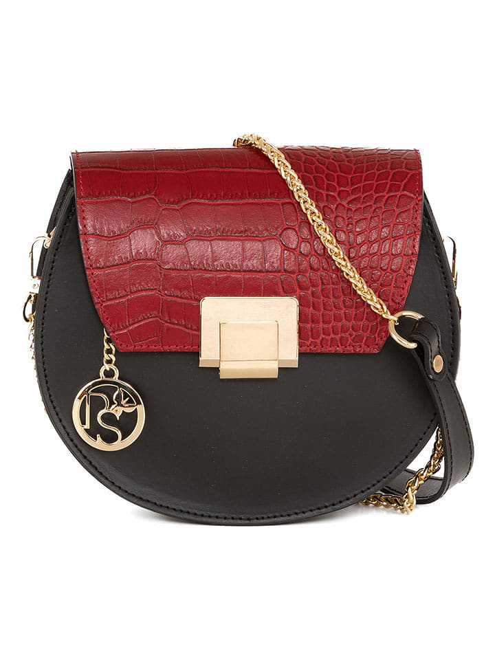 Pia Sassi Leder-Umhängetasche "Cima Carnera" in Schwarz/ Rot - (B)24 x (H)18 x (T)7 cm - 76% | Damen-taschen