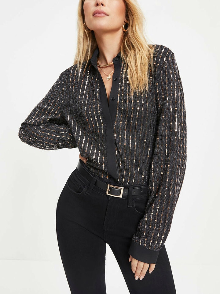 Milan Kiss Bluse in Schwarz/ Gold - 56% | Größe L | Damen-blusen
