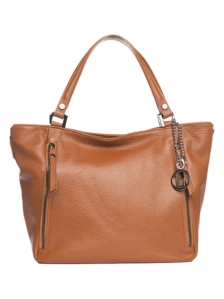 Lia Biassoni Leder-Schultertasche "Alserio" in Cognac - (B)42 x (H)26 x (T)14 cm - 77% | Damen-taschen