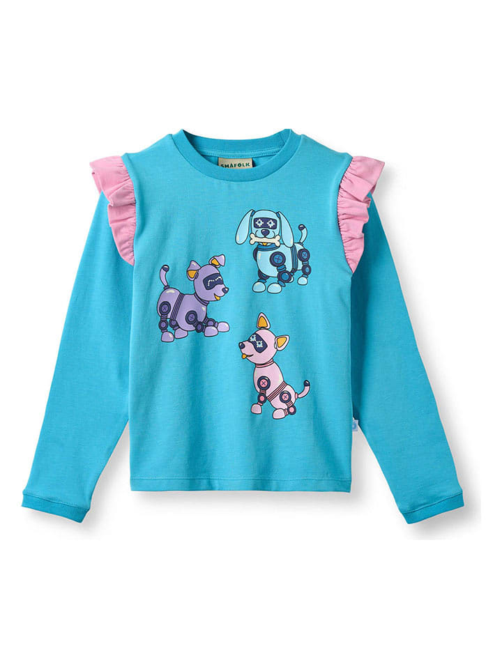 Småfolk Longsleeve "Roboterhunde" in Blau - 92/98