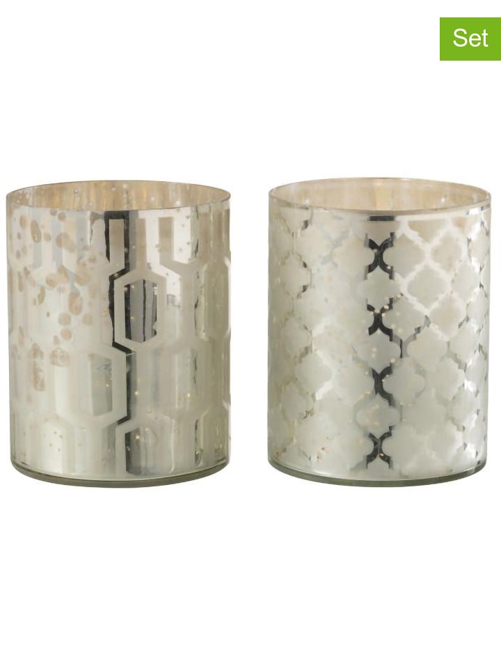 J Line 2er-Set: Windlichter in Silber - (H)15 x Ø 12 cm - 17% | Kerzen-vasen
