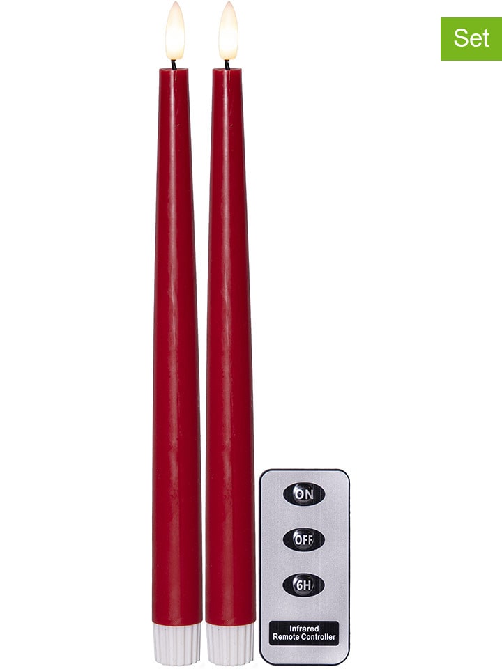 STAR Trading 2er-Set: LED-Kerzen "Flamme Slim" in Rot - (H)28,5 cm - 18% | Kerzen-vasen