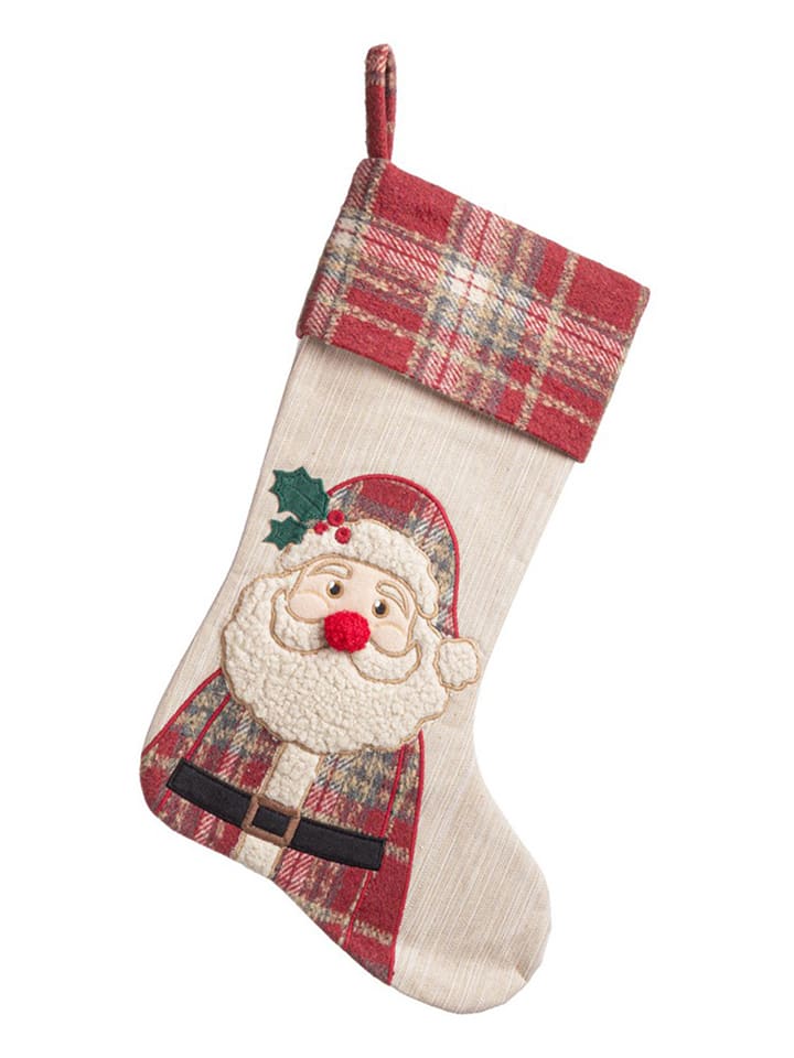 Bizzotto Weihnachtsstrumpf "Santa" in Beige/ Rot - (L)45 x (B)28 cm - onesize