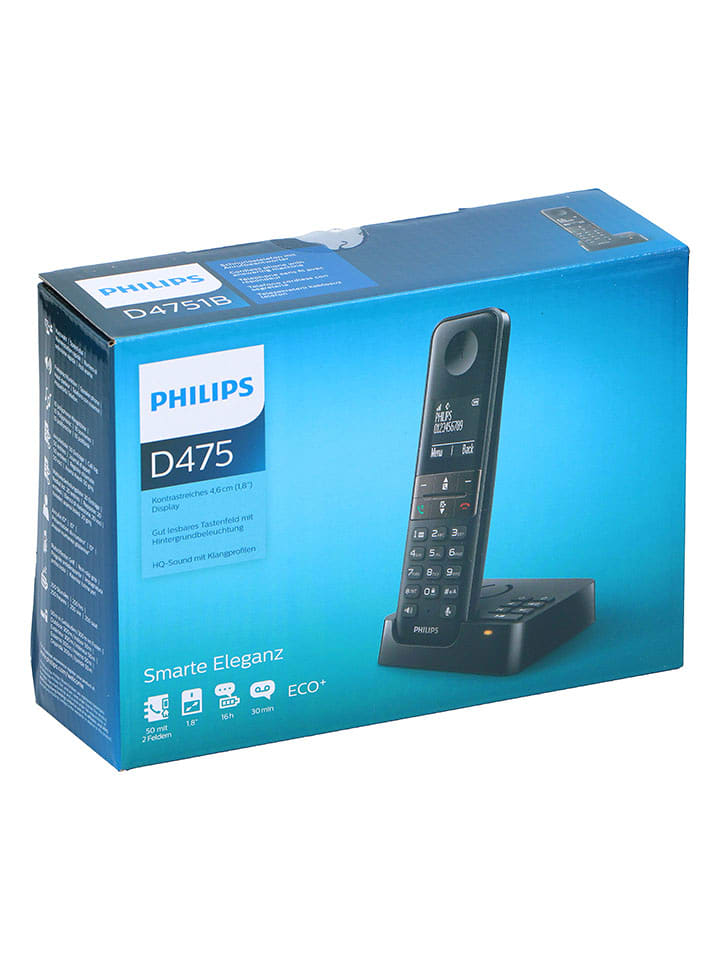 Philips Schnurloses Telefon "D4751B/01" in Schwarz - 47% | Smartphones-zubehoer