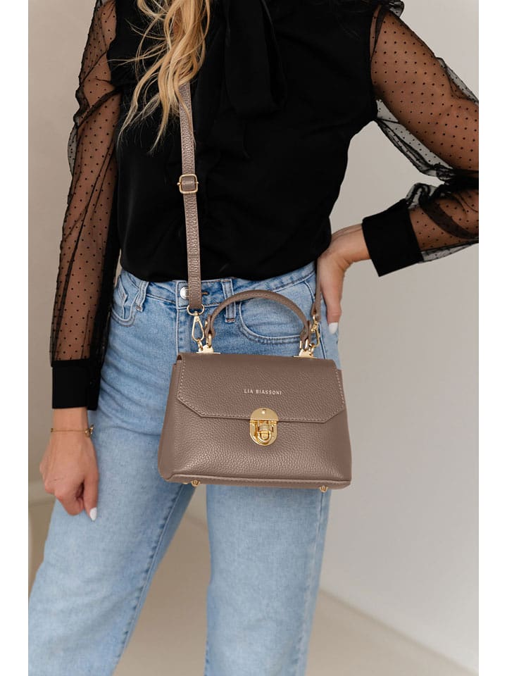 Lia Biassoni Leder-Henkeltasche in Taupe - (B)23 x (H)16 x (T)12 cm - 79% | Damen-taschen