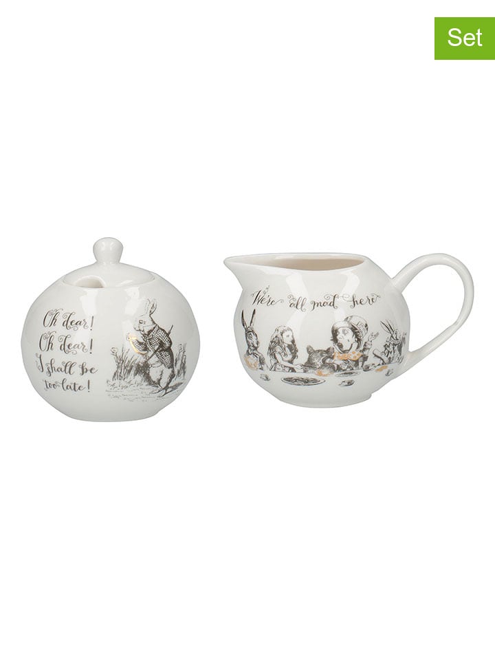 Mikasa 2tlg. Set: Milchkännchen & Zuckerdose ''Alice In Wonderland'' in Weiß/ Schwarz - 15% | Gedeckter-tisch