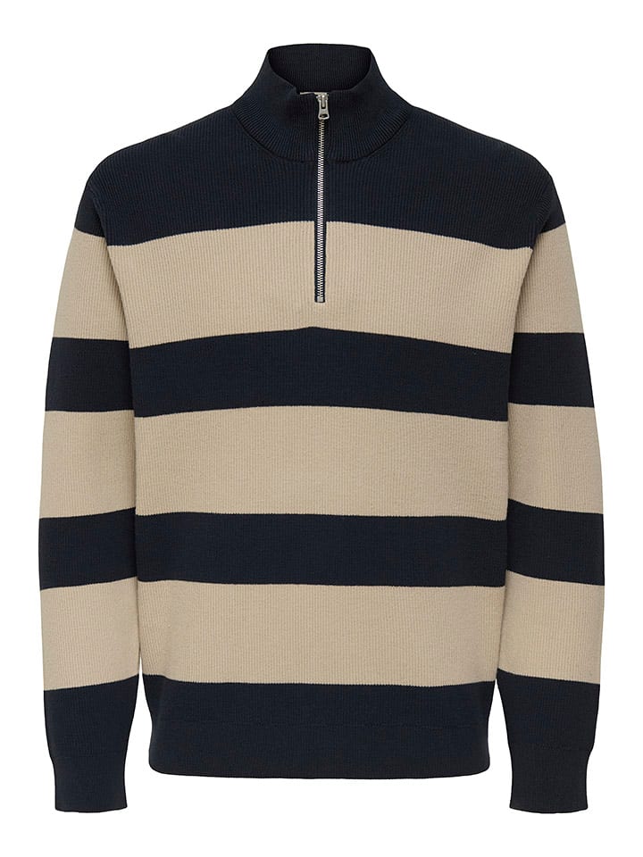 ONLY & SONS Pullover "Phil" in Schwarz/ Beige - 58% | Größe L | Herren-plussize