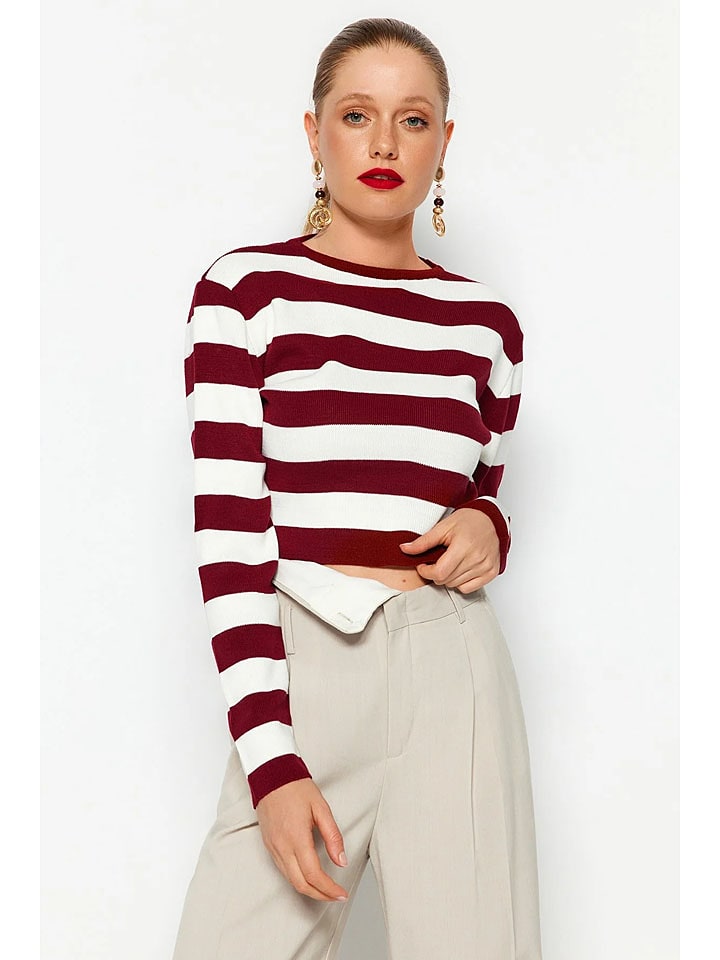 trendyol Pullover in Bordeaux/ Weiß - 61% | Größe L | Damen-pullover-cardigans