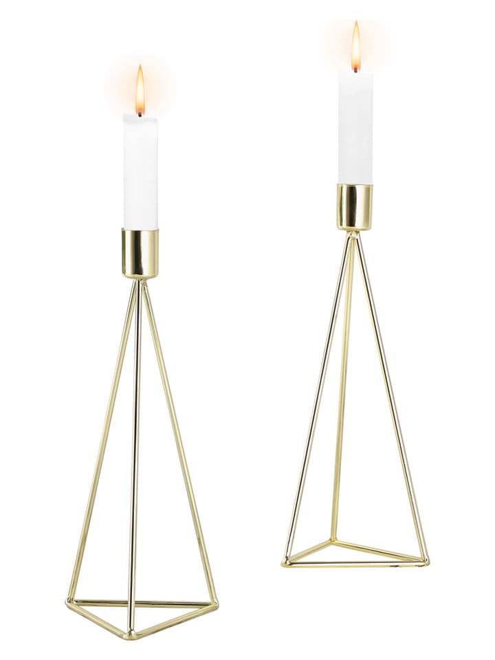 Echtwerk 2er-Set: Kerzenhalter "Diamant" in Gold - (L)24,5 cm - 16% | Kerzen-vasen