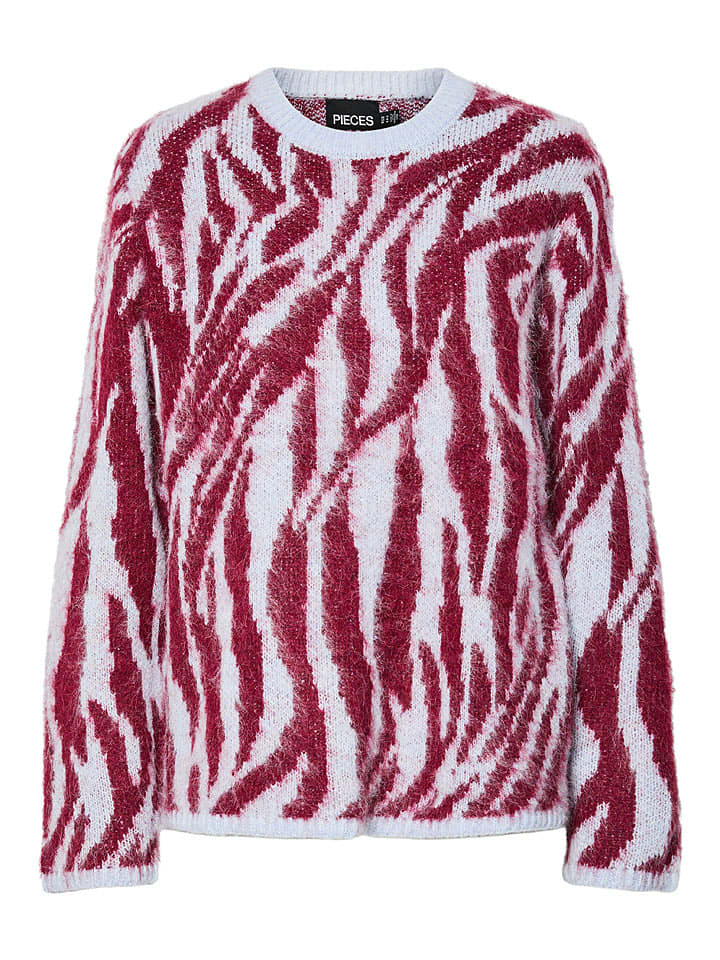 Pieces Pullover "Mynthe" in Hellblau/ Rot - 60% | Größe XL | Damen-pullover-cardigans