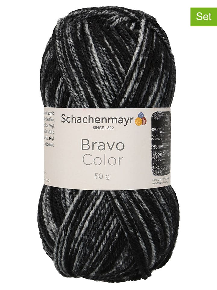 Schachenmayr since 1822 20er-Set: Kunstfasergarne ''Bravo Color'' in Schwarz/ Grau/ Weiß - 20x 50 g - 40% | Kreativbedarf-diy