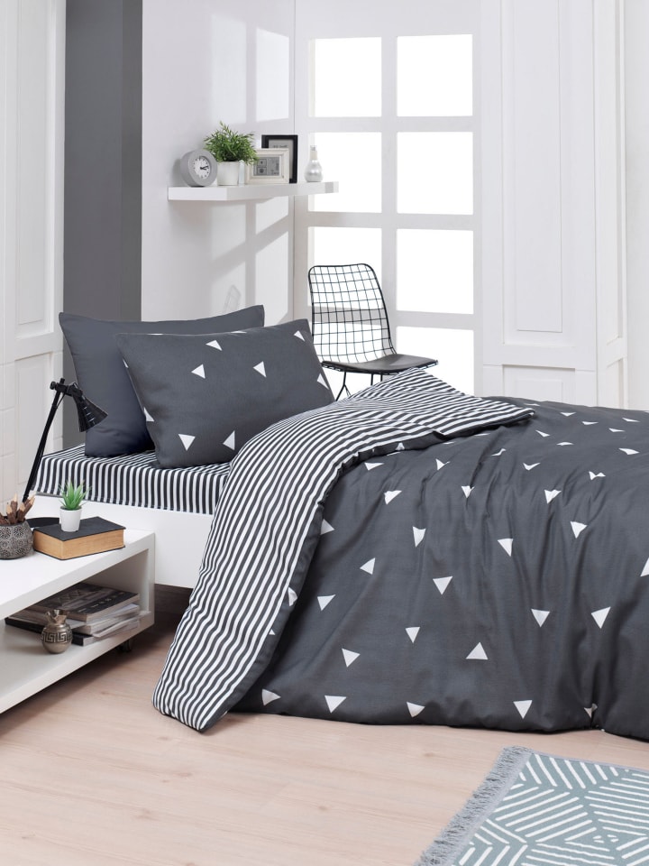 Elizabed Bettwäsche-Set in Grau/ Weiß - 66% | Größe 140x200 cm | Bettwaesche-bettwaren