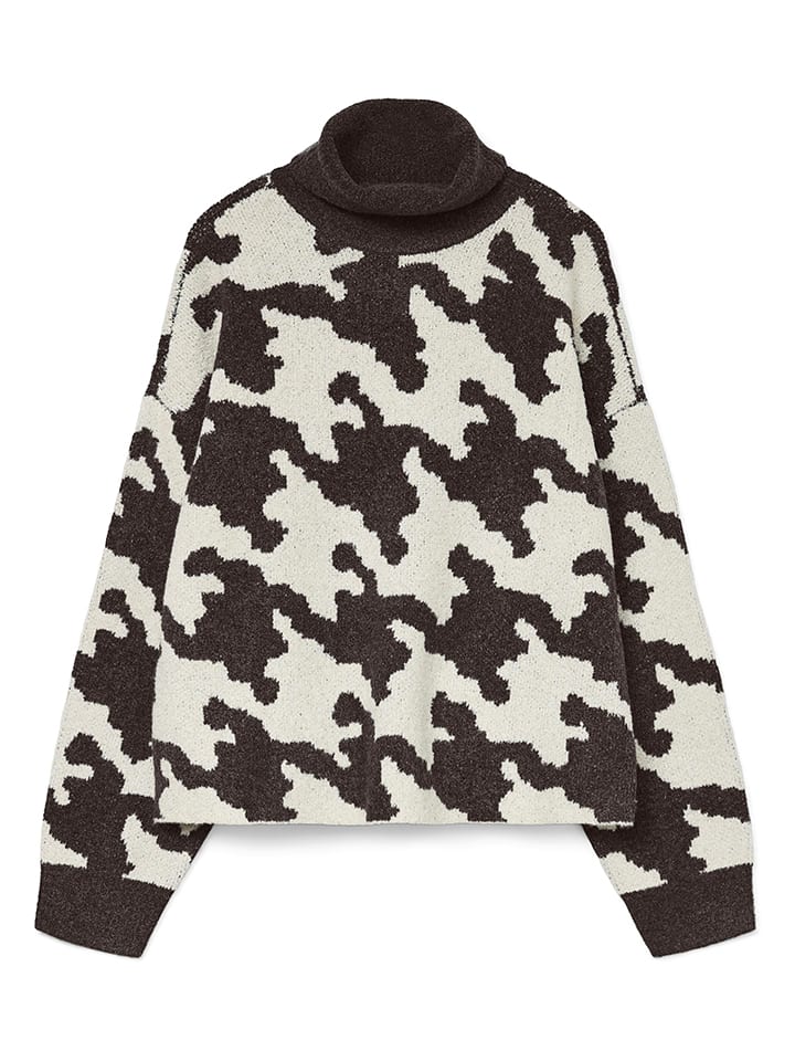 Vero Moda Rollkragenpullover in Creme/ Dunkelbraun - 60% | Größe XL | Damen-pullover-cardigans