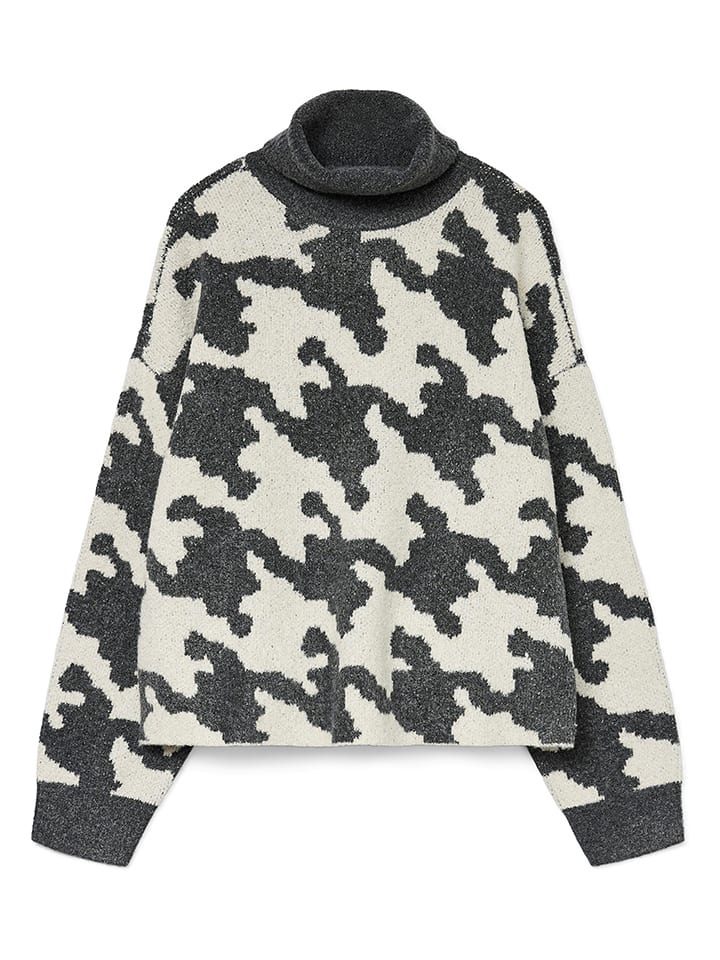 Vero Moda Rollkragenpullover in Creme/ Dunkelgrau - 37% | Größe L | Damen-pullover-cardigans