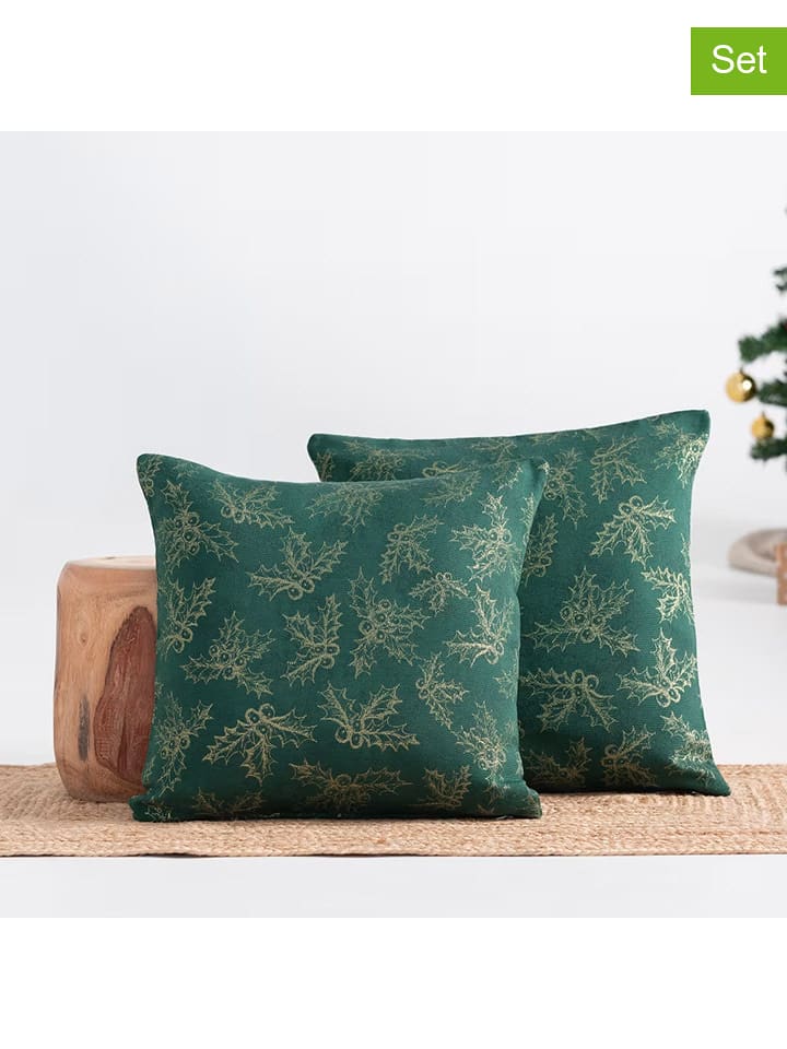 GAMUSI 2er-Set: Kissenhüllen ''Holly'' in Grün/ Gold - 17% | Größe 45x45 cm | Dekokissen