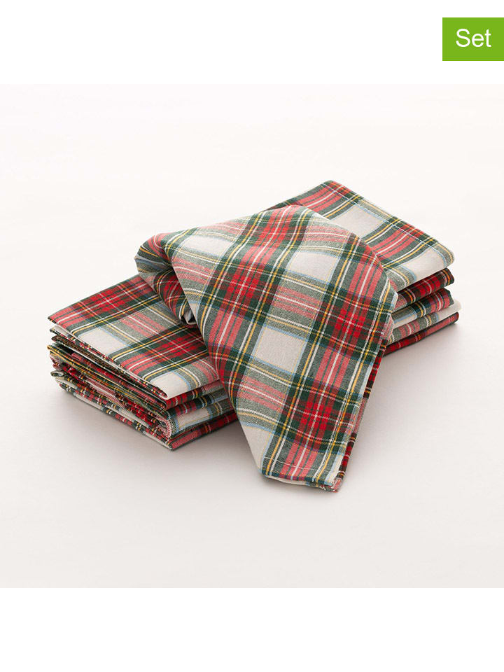 GAMUSI 6er-Set: Servietten ''Check'' in Weiß/ Rot/ Grün - (L)45 x (B)45 cm - 38% |