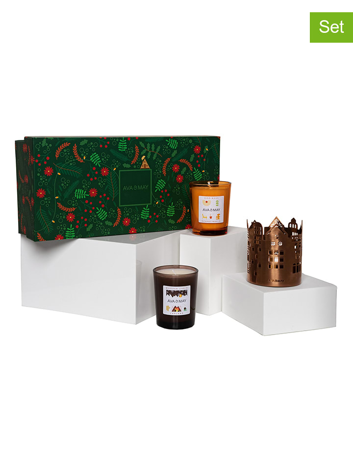 AVA & MAY 3tlg. Geschenkset "Cabin Retreat" in Braun/ Orange - 35% | Kerzen-vasen
