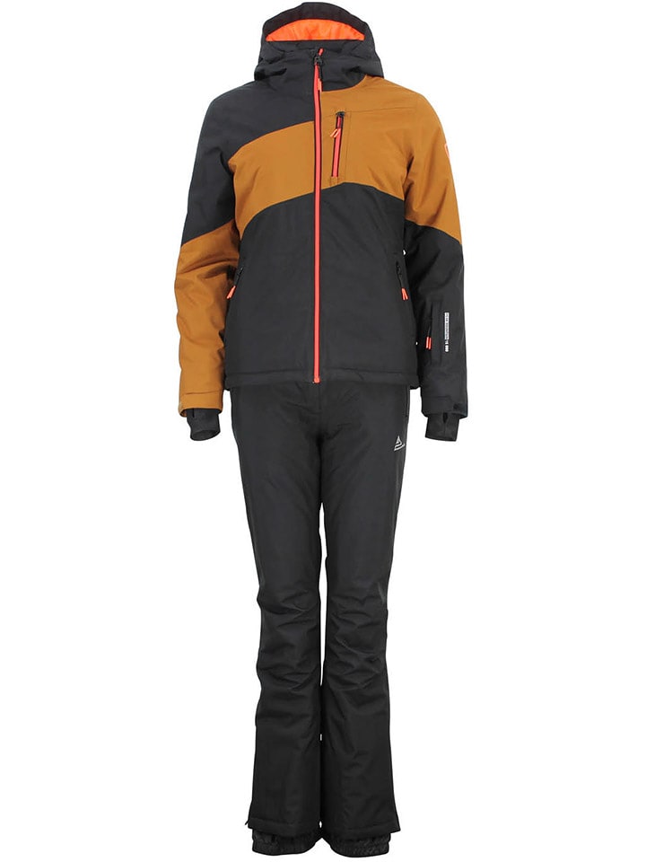 Peak Mountain 2tlg. Ski-/ Snowboardoutfit "Anice" in Grau/ Hellbraun/ Hellbraun - 74% | Größe XL | Damen-outdoorjacken
