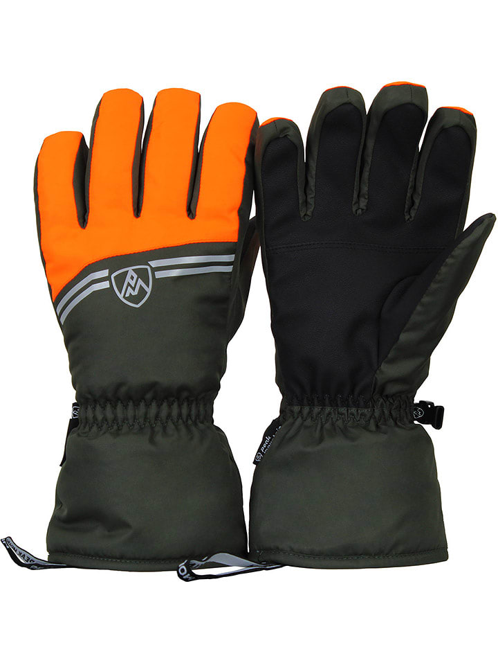 Peak Mountain Ski-/ Snowboardfingerhandschuhe "Mamilla" in Khaki/ Orange - 57% | Größe L/XL | Herren-handschuhe
