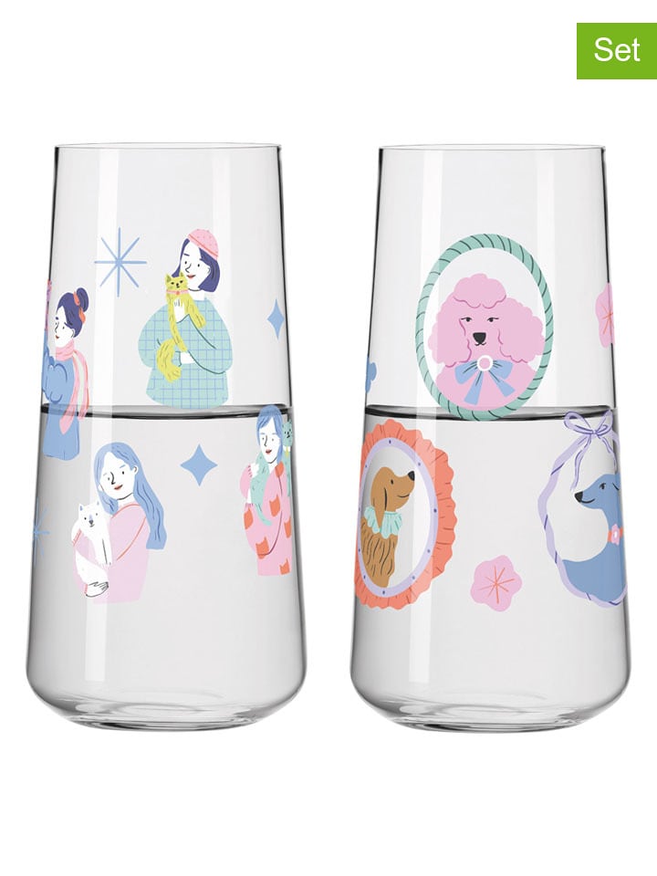 RITZENHOFF 2er-Set: Gläser "Petfluencer" in Rosa/ Hellblau - 600 ml - 19% | Gedeckter-tisch