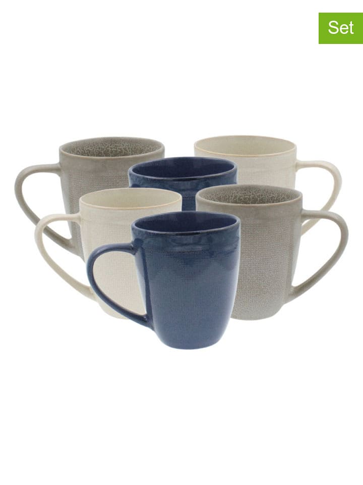 Ard'time 6er-Set: Kaffeetassen "Oia" in Grau/ Creme/ Blau - (H)10 x Ø 8 cm - 36% | Gedeckter-tisch