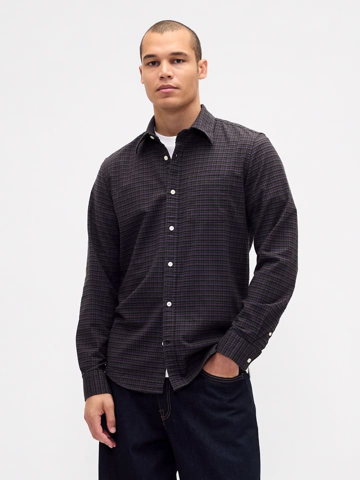GAP Hemd - Regular fit - in Aubergine/ Grau - 73% | Größe XS | Herren-plussize