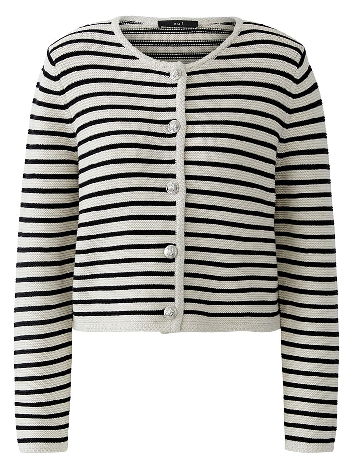 Oui Cardigan in Weiß/ Schwarz - 56% | Größe 42 | Damen-pullover-cardigans