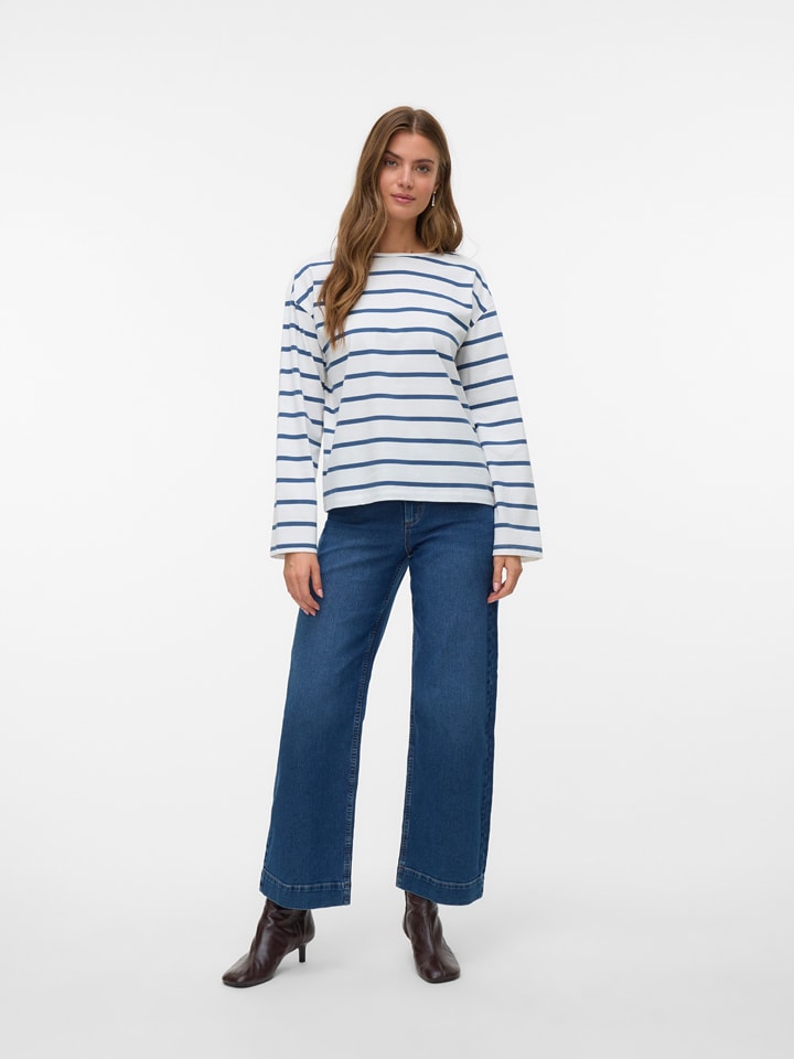 Vero Moda Longsleeve in Weiß/ Blau - 46% | Größe XL | Damen-tops