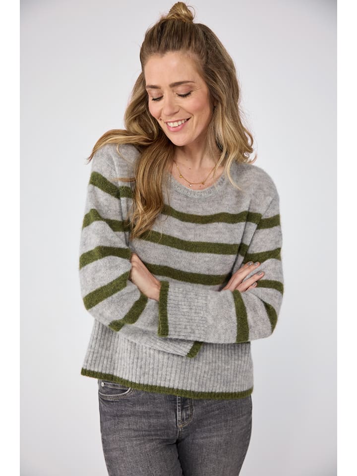 LIEBLINGSSTÜCK Pullover in Grün/ Grau - 73% | Größe 34 | Damen-pullover-cardigans