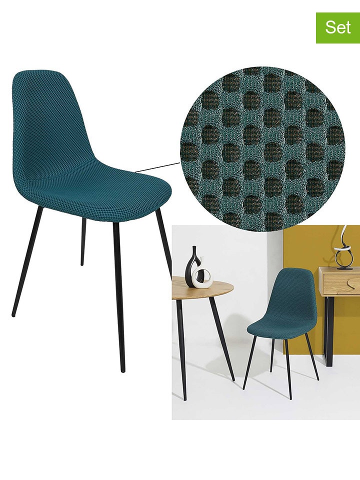 Rétro Chic 4er-Set: Stühle ''Atome'' in Petrol - (B)44 x (H)86 x (T)54 cm - 66% | Sitzmoebel